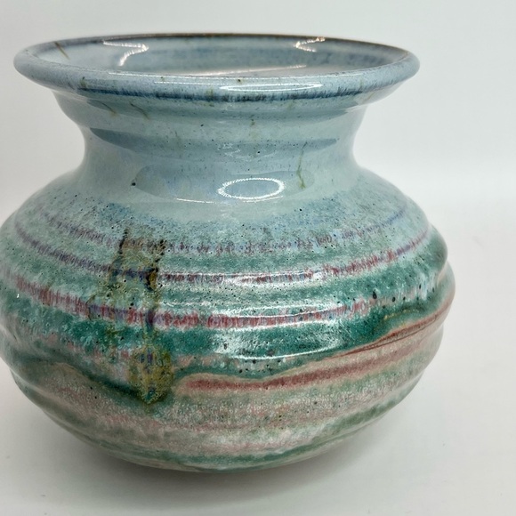 Jim Weber Ware Studio Art Pottery Beehive Round Bowl Vase Pink Blue Glaze Signed - Picture 3 of 7